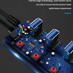 Powered USB Hub 3.0, 7-Port USB Data Hub Splitter with One Smart Charging Port and Individual On/Off Switches and 5V/1A Power Adapter USB Extensionfor Laptop, PC, Computer, Mobile HDD image 3