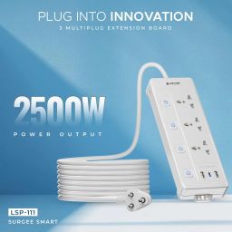 Lapcare Smart Surge Protector with Individual Switch, 250 Volts Extension Board, 3AC Socket 2500W, PD 20w & 2xUSB, 1.5M Copper Cord, Overload Protection, Safety Shutter, Durable PP Body image 1