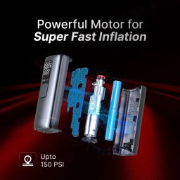 Qubo Smart Tyre Inflator Max from Hero Group | Battery & Car 12V Port Dual Mode | 5200 Mah | Super Fast Inflation | 150 Psi | Digital Display | 5 Air Fill Modes | Multiple Nozzles | Auto Cut-Off | image 3