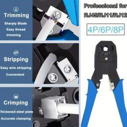 CP-Tech Rj45 Rj11 Crimping Tool Kit For Cat5e/cat6 With Network Cable Tester, 25PCS Connector With Cap and Lan Cable Stripper (Combo-6) image 2