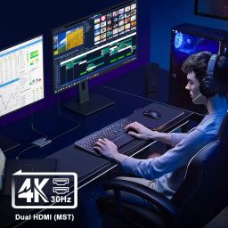 USB C to Dual HDMI Adapter 4K@60hz, Type C to HDMI Splitter Extended Display for MacBook/MacBook Pro Air Dell XPS13/15, Samsung Galaxy S9/S9+ (MST Only Support Windows OS) image 4