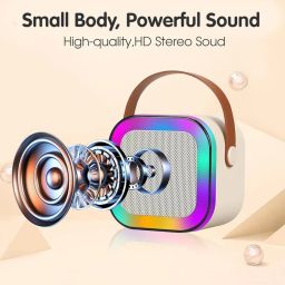 Portable Karaoke Set with LED Bluetooth Speaker and Wireless Microphone, Pink image 1