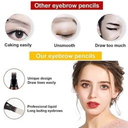 Eyebrow Pen with a 4 Micro-Fork Tip Creates Flawless Natural Looking Brows, Based on Clear Eyebrow Microblading Pen Waterproof, Long-Lasting, Sweat (BROWN) image 1