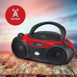 Inc. Portable Top-Loading CD Boombox with AM/FM Radio and 3.5mm Line In for MP3 Device - Red/Black image 5