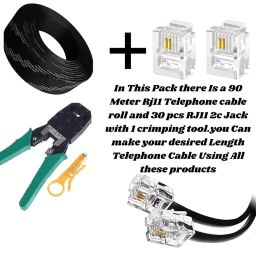 90 Meter 2 Core Telephone Line Cord Wire Roll, +2 Pin RJ11 2C Modular Plug (30 Pcs + 3 in 1 Modular Crimping Tool For making Your desired Length Telephone/Modem Cable. image 2