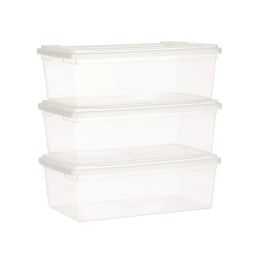 NOW & ZEN Set of 3 Plastic Rectangular Stackable Shoe Organizer Storage Container Boxes Case with Lid - Multipurpose Storage Bin, Clear - 5.5 L, (33.5 x 21 x 10) CM image 1