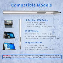 Stylus Pen for HP Envy X360 Pavilion X360 Specter X360 Spectre X2 Envy X2 Rechargeable MPP 2.0 Tilt Active Pen with 4096 Pressure Sensitivity, Palm Rejection, Magnetic Attachment Function, Silver image 2