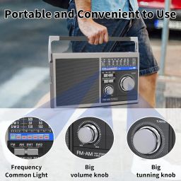 Portable Shortwave Radio, AM FM SW Transistor Radio with Best Reception, Battery Operated or AC Power, Big Speaker, Bluetooth Connection, Earphone Jack USB TF Card AUX Input, for Senior(Gray) image 5