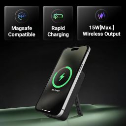 ZEBRONICS EnergiSafe 10R2, Magsafe 15W Wireless Power Bank, 10000 mAh, 22.5W Super Fast Charging PD (PPS), Built-in Stand, Type C & Lightning Cable, 5X Outputs, for iPhone, Airpods (Black) image 4