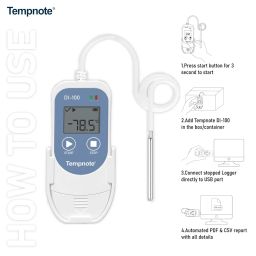 Tempnote DI-100 Multi-use Ultra-low/Dry Ice Temperature Data Logger for Temperature Monitoring in Transit, -100 °C to + 100 °C, with External Probe and Magnetic stand. image 2