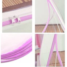Story@home Foldable Mosquito Net, Aesthetic Net with Soft Mesh & 2 Side Zipper Openings, Fancy Mosquito Net for Indoor & Outdoor Use, Queen-XL Size, Pink image 1
