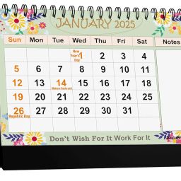 AccuPrints 2025 -Size 20.5 x 15 cm Offices Desk Calendar Large Box with Space for Marks/Notes-Green Flower Desk image 1