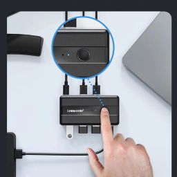 Lemorele USB 3.0 Switch Selector 2 Computers Sharing 4 USB Devices 4-Port USB Peripheral Switcher Box for PC, Mouse, Keyboard, Printer, Scanner with 2 USB Cables, Compatible Windows/Mac/Linux image 2