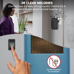 Tukzer Wireless Door Bell, Waterproof Door Bell Chime Kit for Home Office with LED Light Up to 300 Meter Operating Range 38 Ringtones, 1 Receiver and 1 Push Button image 2