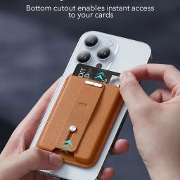 ESR Magnetic Wallet, Compatible with MagSafe Wallet, 3-Card Holder, Vegan Leather, Secure-Grip Finger Loop, for iPhone SE4/16/15/14/13/12 Series, Not for 13/12 Mini,Brown image 4