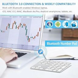 FKU Bluetooth and 2.4G Wireless Number Pad, Rechargeable Wireless Numeric Keypad Slim 35-Keys External Numpad Keyboard Data Entry Android/Win/MAC/iOS (Grey) image 3