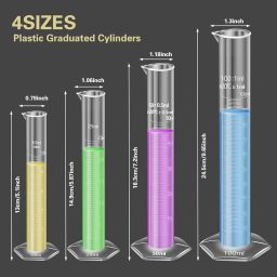 SPYLX 4PCS Plastic Graduated Cylinders Set 10ml 25ml 50ml 100ml, 5PCS Plastic Beakers Set 50ml 100ml 250ml 500ml 1000ml with 5PCS Pipettes,1PC Plastic Funnel,1PC Wash Bottle and 2PCS Brush image 1