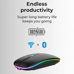 Glassology Rechargeable Wireless Bluetooth Mouse with USB Receiver, RGB LED Backlit 1200 DPI Ergonomic Mouse for Laptop, PC Slim Design for Office, Mac, iPad image 4