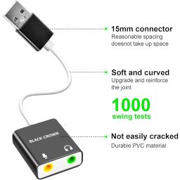 BLACK CROWN USB Audio Adapter,External Sound Card for PC and Laptop,USB Microphone Adapter to 3.5mm for Headphone,Speaker & Microphone Jack,Plug and Play USB to Stereo Audio Adapter. (Random Color) image 5