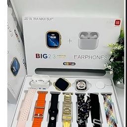 i20 Ultra MAX Suit | 10 in 1 Set i20 Ultra MAX Suit SmartWatch + Aiirpods Pro with Transparent Watch Screen Guard with 7 Straps | HD Display | Bluetooth Calling | Sports Mode image 2