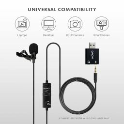 Movo Universal Lavalier USB Microphone for Computer with USB Adapter (20-Foot Cord) image 2