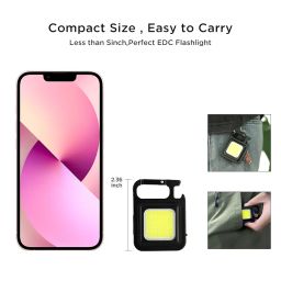 jeegol DOTCOM LED Mini Cob Keychain and Magentic Flashlight Portable USB Rechargeable Light 3 Light Modes with Folding Bracket,for Walking Camping?Square?,Black, 1000 Lumen image 2