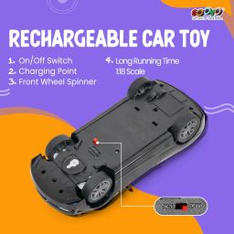 Gooyo GY-222CH Rechargeable Remote Control Car Toy | Black Color, Power Source: Lithium Rechargeable Battery for Car (Included) & 2xAA Battery for Remote Controller (Not Included) image 1