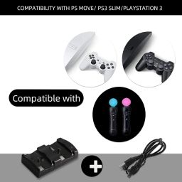 PS3 Controller Charger Station, Charging Dock for Sony PlayStation 3 Original Wireless Dual Controller and Move Controller with LED Light Indicator and Charging Cable image 5