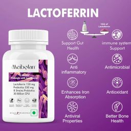 Meibotan Lactoferrin Supplement with Probiotics 30 Billion CFU For Men & Women with 8 Strains - Stimulates the Immune System, Regulates Iron Metabolism, Digestion, Immunity Support- 60 Veg Capsules image 3