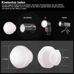 Godox AK-R22 Collapsible Speedlight Diffusion Dome Round Head Flash Light Diffuser for Godox V1C V1N V1S V1O V1F AD100pro AD200pro(with H200r) image 5
