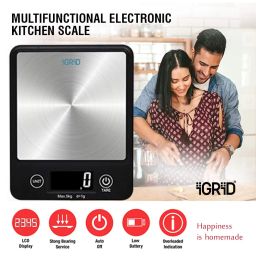 iGRiD Multipurpose Portable Kitchen Food Weighing Scale (Square) | Waterproof, Touch Button With Tare Function | Accurate Measurement Upto 5kgs | Automatic Turn Off image 1