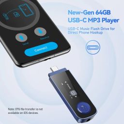 64GB USB MP3 Player with Bluetooth, AGPTEK U5PL 2 in 1 Type-C & USB Music Player with Clip, FM Radio, Recording, Support Mobile Phone Connection(Dark Blue) image 1