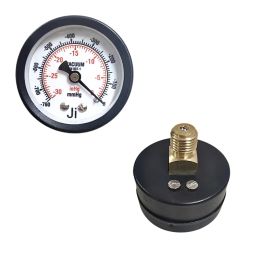 "Ji" Japsin Instrumentation Commerical Vacuum Gauge, 2" (50 mm) Dial, Range -760 mmHg to 0 with -30 inHg to 0, Direct Mounting Back Entry, 1/4" BSP (M) Connection, MOC MS Case & Brass Internals image 1