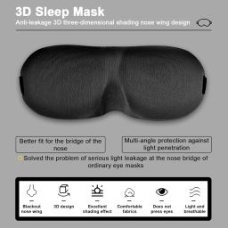 SILENCIO Updated 3D Memory Foam Sleep Mask, Blackout Eye Cover Eye Mask Eyeshade, Comfortable & Soft Blinder, Adjustable Strap for Sleeping, Travel, Shift Work, Naps, Night Blindfold (Unisex, Black) image 4