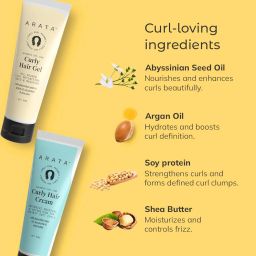 Arata Curl Styling Combo (Mini) - Curl Cream (50ml) + Gel (50ml) For Dry, Frizzy, Wavy, Curly Hair | Reduces Frizz | Moisturises, Hydrates & Defines Curls | Natural Hold | No Sulphate,Paraben,Silicone image 2