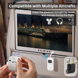 Cubetek SafeFly Pro Bluetooth V5.3 Transmitter Receiver with LCD Screen for 2 Bluetooth Headphones, AptX LL/HD/AD, Use with Any 3.5MM Jack on Airplane, TV & Home Audio System image 4