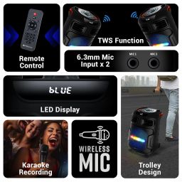 ZEBRONICS Thump 350 Trolley Party DJ Speaker, 40 Watts, Supports Bluetooth, USB, mSD, AUX, Karaoke Function, TWS, Wireless Mic, Up to 12h Backup, RGB Lights image 4