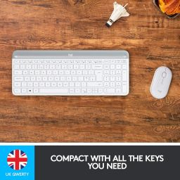 Logitech MK470 Slim Wireless Keyboard and Mouse Combo - Modern Compact Layout, Ultra Quiet, 2.4 GHz USB Receiver, Plug n' Play Connectivity, Compatible with Windows - White image 1