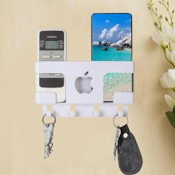 dsns Mobile Wall Stand for Charging | Multipurpose Wall Stand with Key Chain & Remote Holder | Pack of 1 Plastic Key Holder (White) image 1