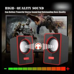 USB Computer Speakers, 6 Watts, Multicolor LED, USB Powered, AUX, Volume Control Pod for PC, Laptops, Desktop (Red) image 4