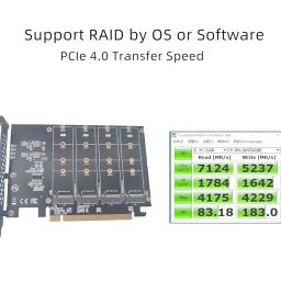 LM417 Quad NVMe SSD to PCIe 4.0/3.0 X16 Adapter Card, Supports 4-Drive M.2 NVMe, RAID, Boot, Required Mainboard with Built-in PCIe Bifurcation/Splitting image 3