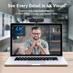 4K Webcam with Speaker and 4 AI Noise Cancelling Microphones, Wide Angle PC Cameras with Remote Control, Auto Focus, Privacy, Tripod, Ideal for Computer, Zoom, Skype, Teams, Laptop image 2