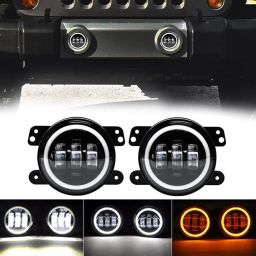 AutoBizarre 4 inch White Amber Ring DRL Fog Light Round White Light LED Fog Light Assembly Fog Lamp Compatible with All Cars image 2
