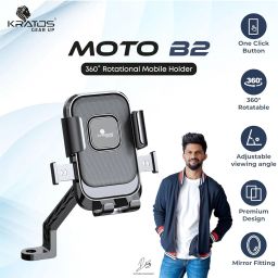 Kratos Moto-B2 Mobile Holder for Bikes with One Click Locking, Mirror Fitting Style, Anti-Shake-Firm Grip, 360° Rotation, Mobile Holder for Scooty, Activa, Jupiter, Electric Scooters & Bikes image 1