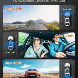 WOLFBOX i07 3-Channel Dash Cam with Built-in WiFi & GPS | 4K+1080P Dash Camera Front and Inside | 2K 1440P+1080P+1080P, 3" LCD Super IR Night Vision & 24 Hours Parking Monitor, Supports 512GB Max image 3
