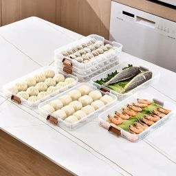 Jukmen 4-Layer Food Storage Container Refrigerator Organizer Bin Dumpling Storage Box Cookie Storage Container Dumpling Box, Gyoza Container, Cookie Storage Containers, Good Sealing, Time Recoder image 3