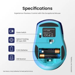 Portronics Toad 32 Wireless Mouse with 6 Buttons, 2.4 GHz Connectivity, 10m Working Range, Ergonomic Design, Adjustable Optical DPI, Auto Power Saving, for Laptop & PC (Blue) image 4
