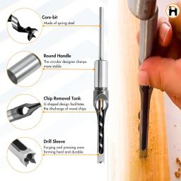 Homdum 3/4 inch Square hole drill bits wood mortising chisel for Woodworking, Auger Tool Mortise drill bit drilling dia 18 mm. image 2