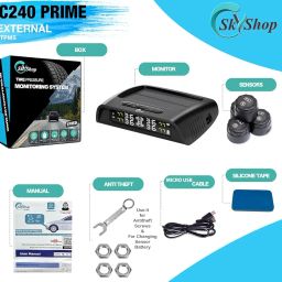 Skyshop® C240 Prime (Voice Alert) External USB/Solar TPMS (Car Tyre Pressure Monitoring System) Tire Pressure & Temperature Display image 1