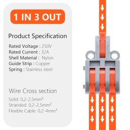SNOOGG 5 Piece Pack DIY Mini Quick Terminal Connector Block Compact Splice Electrical 1 in 2 out T TYPE Connectors Clamp with Actuation Releasable Lever Quick & Easy image 1